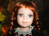 CELTIC Ireland Porcelain DOLL Redhead Velvet Satin Costume Dress 17in. Stand