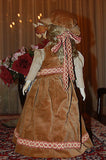 Vintage Germany Vtg Porcelain Doll Brown Velvet Dress & Bonnet 45 CM