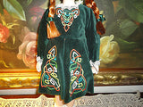 CELTIC Ireland Porcelain DOLL Redhead Velvet Satin Costume Dress 17in. Stand