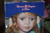 Italy Porcelain Doll Le Damine Green Salmon Silk Dress 41 CM NEW in Box