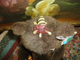Plushland 1999 Sitting Brown Bear Eating Honey with Bees Handmade 12 inch w Tags