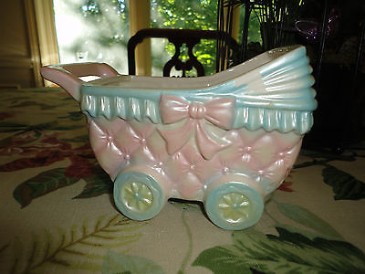 Vintage RUBENS Made Japan Baby Buggy Carriage Porcelain Planter Ornament 642