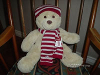Aeropostale A87 Original Teddy Bear 14 Inch Red White Striped Scarf Hat Gorgeous