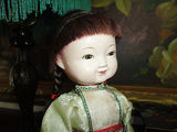 Antique Japan Asian Chinese Celluloid Doll Original Silk Outfit Hand Painted