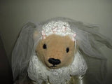 Franklin Mint Edwina Wedding Bride Bridal Bear Satin Lace Gown 18in. Garter Ring