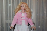 Vinyl Fabric Girl Doll Blonde Hair w Steiff Bear Large 90cm - 35in