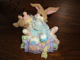 Baby Bunny Rabbit and Mouse in Diaper Bag Porcelain Figurine Hand painted