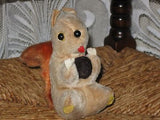 Antique Old German Squirrel Toy Holding a Nut Silk Plush 13 cm 5.1 inch