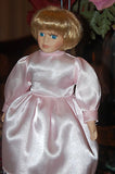 Vintage Porcelain Blonde Doll Pink Satin Dress 9.4  inch