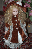 Germany Porcelain Doll Copper Brown Velvet Dress 40 CM