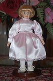 Vintage Porcelain Blonde Doll Pink Satin Dress 9.4  inch