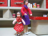 Antique 1950s Wooden Dutch Grocery Store with Dolls 18 Inch Gray Red