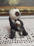 PANDA Mother Holding Baby Resin Carved Statue Figurine Glass Eyes 3" Handpainted