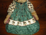 Antique Humpback Bear Sunflower Cotton Dress Handmade Straw Hat 16" Suede Paws