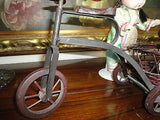 Antique Tricycle with Basket Carrier Wood Wheels Metal Wicker 13 x 7 inch