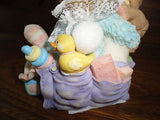 Baby Bunny Rabbit and Mouse in Diaper Bag Porcelain Figurine Hand painted