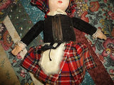 Antique Norah Wellings England Cloth Doll 12in Velvet Original Scottish Outfit