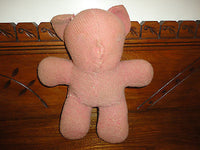 Antique 1940's Pink Gund Bear with Tail 11 inch Curly Plush Squeaker inside RARE