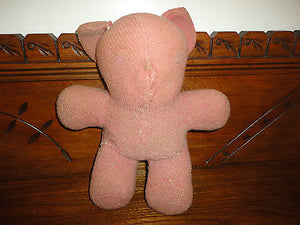 Antique 1940's Pink Gund Bear with Tail 11 inch Curly Plush Squeaker inside RARE