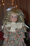 Vintage Porcelain Blonde Braided Doll Floral Dress with Boots 38 CM