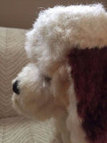 Antique Silk Plush Stuffed Terrier Dog on Wheels Metal Push Toy 18 inch