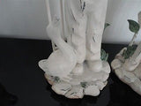 Distressed Painted Boy and Girl Statues Set RARE Wood & Metal 8 inch