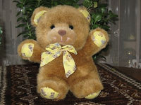 Anna Club Plush Vintage Brown Teddy Bear 10 Inch Yellow Fabric Paw Pads 1980s