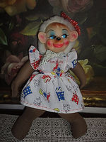 Rubber Face Character Monkey Doll Nylon Body Barbados Dress 15in Vintage Antique