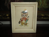 Antique 1956 Donald Art Co NY Print #1809 CAT KITTEN Original Frame