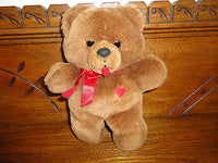 Dakin Brown Tongue Bear Heart on Chest 8 inch Vintage 1985 CUTE !