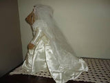 Franklin Mint Edwina Wedding Bride Bridal Bear Satin Lace Gown 18in. Garter Ring