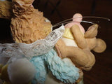 Baby Bunny Rabbit and Mouse in Diaper Bag Porcelain Figurine Hand painted