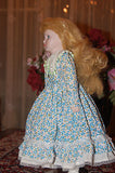 Vintage Porcelain Doll Floral Dress with 2 Faux Pearls and Cotton Socks  38 CM