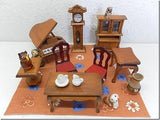 Vintage Miniature Dollhouse Wooden Furniture Piano Grandfather Clock Cabinet