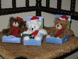 Christmas Miniature Bears Box Set of 3 White Brown 5 Inch D.S. Nicholass LTD UK