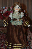 Vintage Vtg Porcelain Doll Dark Brown Velvet Dress & Velvet Socks