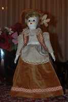 Vintage Germany Vtg Porcelain Doll Brown Velvet Dress & Bonnet 45 CM