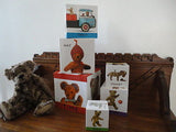 Antique Teddy Bear Picture Blocks Stacking Boxes Artist Sue Coe Faux Mohair