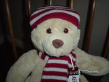 Aeropostale A87 Original Teddy Bear 14 Inch Red White Striped Scarf Hat Gorgeous