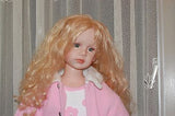 Vinyl Fabric Girl Doll Blonde Hair w Steiff Bear Large 90cm - 35in