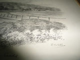 Original Art UK Artist JUDGES Pencil Sketch Promenade Grange Over Sands Framed