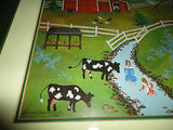 Folk Artist Linda Nelson Stocks 1983 Farm Picture Framed 17 x 14.5 inch