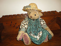 Antique Humpback Bear Sunflower Cotton Dress Handmade Straw Hat 16