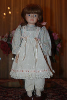 Vintage Vtg Porcelain Doll White Floral Dress 40 CM