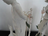 Distressed Painted Boy and Girl Statues Set RARE Wood & Metal 8 inch