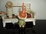 Stone Garden Bench with Gnome Elf Girl Set Figurines Stunning Decorative Set