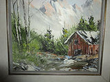 Original Oil Painting Cabin Woods Signed MAILLET 87 Canadian Artist Framed 13x11