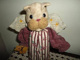 Christmas Cat Angel Wings OOAK Handmade Fabric Wooden Figurine 12 Inches Tall