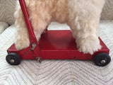 Antique Silk Plush Stuffed Terrier Dog on Wheels Metal Push Toy 18 inch