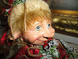 Bombay Company Smiling ELF DOLL Red Ornament Poseable Figure 11 inch  RETIRED